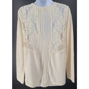 Ya Los Angeles Y2K crochet lace women's top cream Sz Large boho office feminine